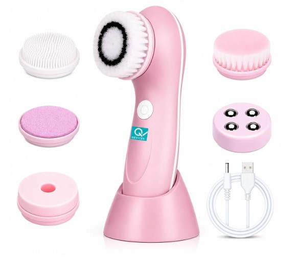Q DEVICES 6-in-1 Electric Facial Cleansing Brush & Massager